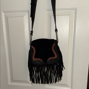 Vince Camuto Black and Brown Fringe Crossbody Bag